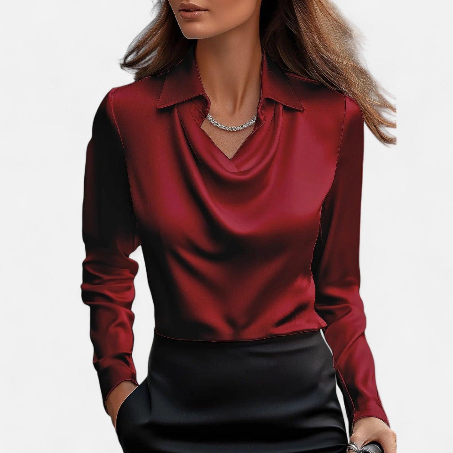 Blusa de Satén con Escote Drapeado para Mujer – Elegancia Sofisticada, Estilo Atemporal