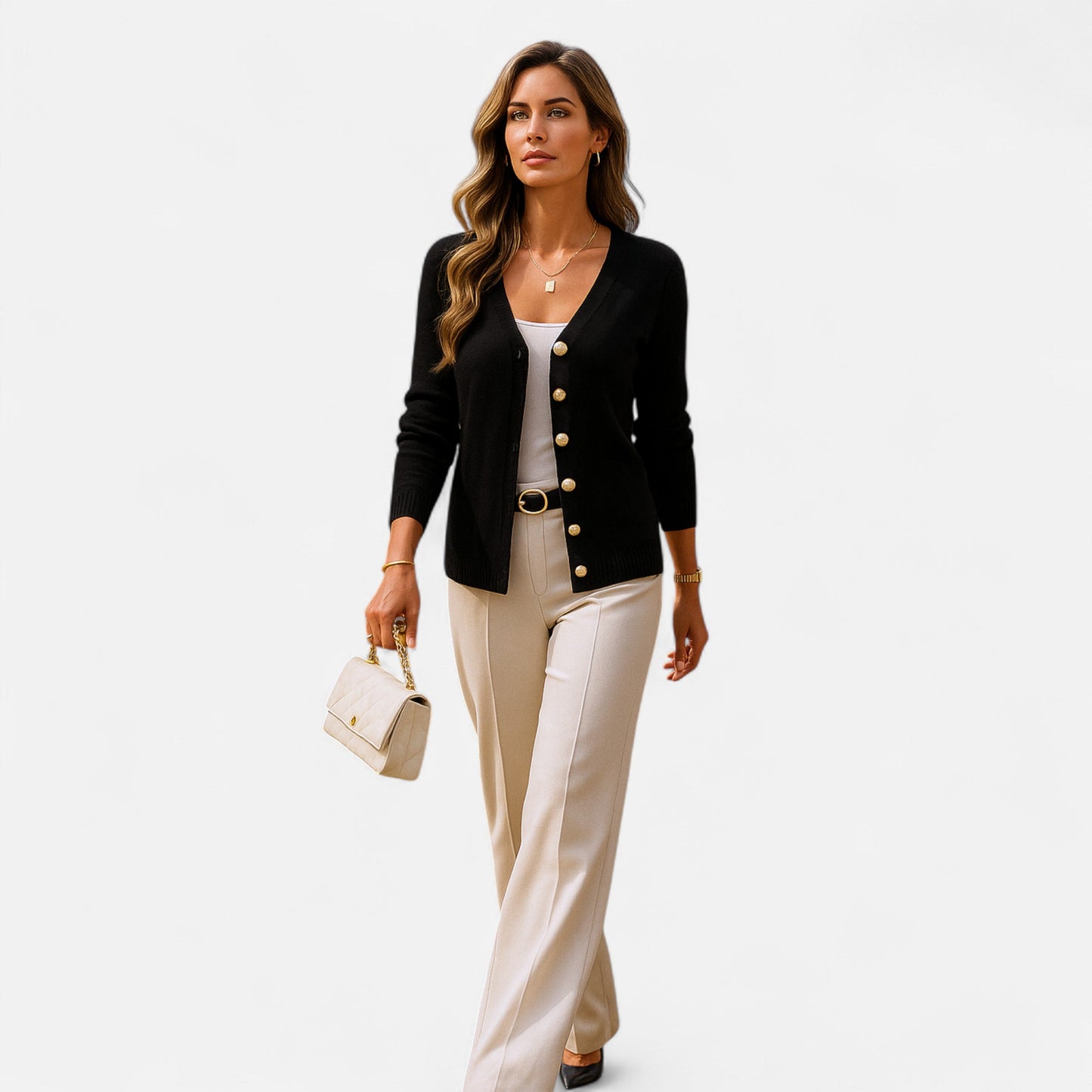 Cárdigan Mujer Botones Frontales Color Sólido